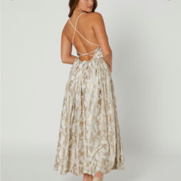 New Free People Charlie Bustier Corset Small Ivory Gold Metallic Jacquard Maxi - Picture 3 of 15